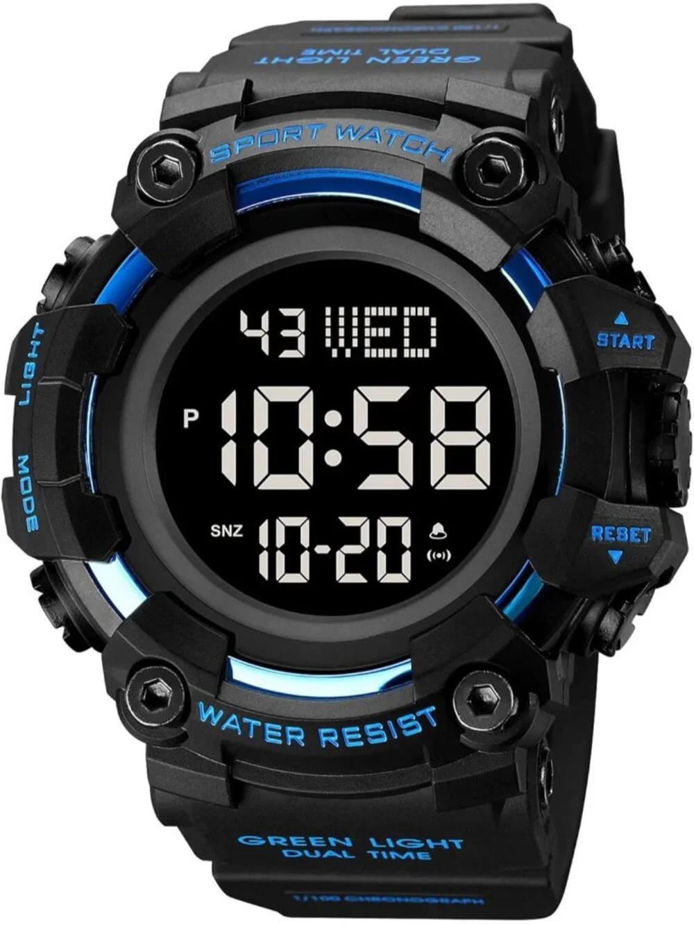 Men's Black Blue Analog Quartz Rubber Band Waterproof Electronic Digital Watch